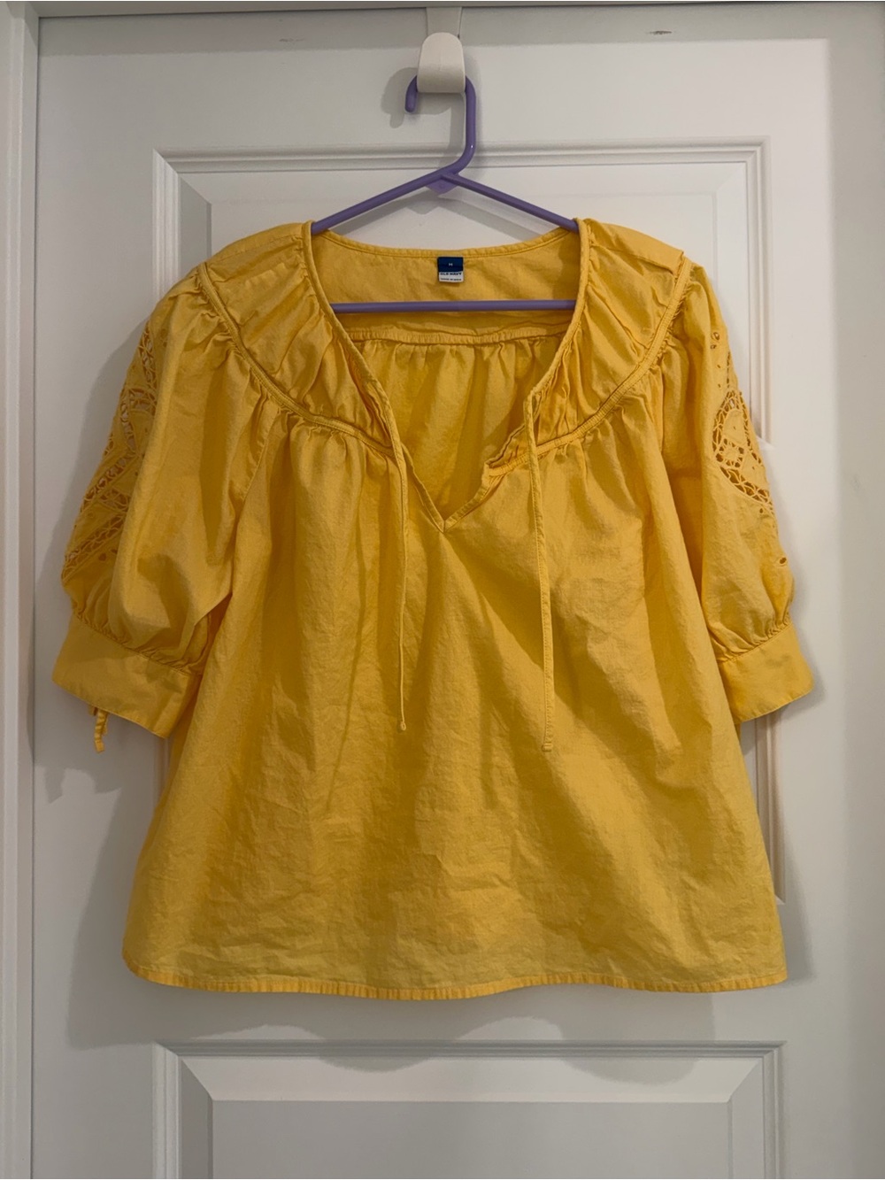 Old Navy Yellow Eyelet Sleeve Peasant Top